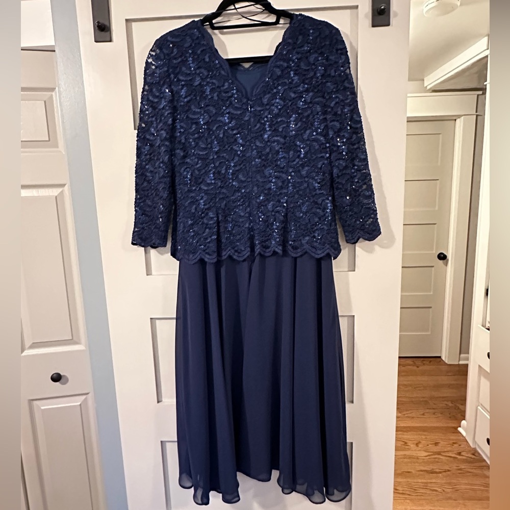 Alex Evenings Navy Lace Top Dress - Picture 4 of 6
